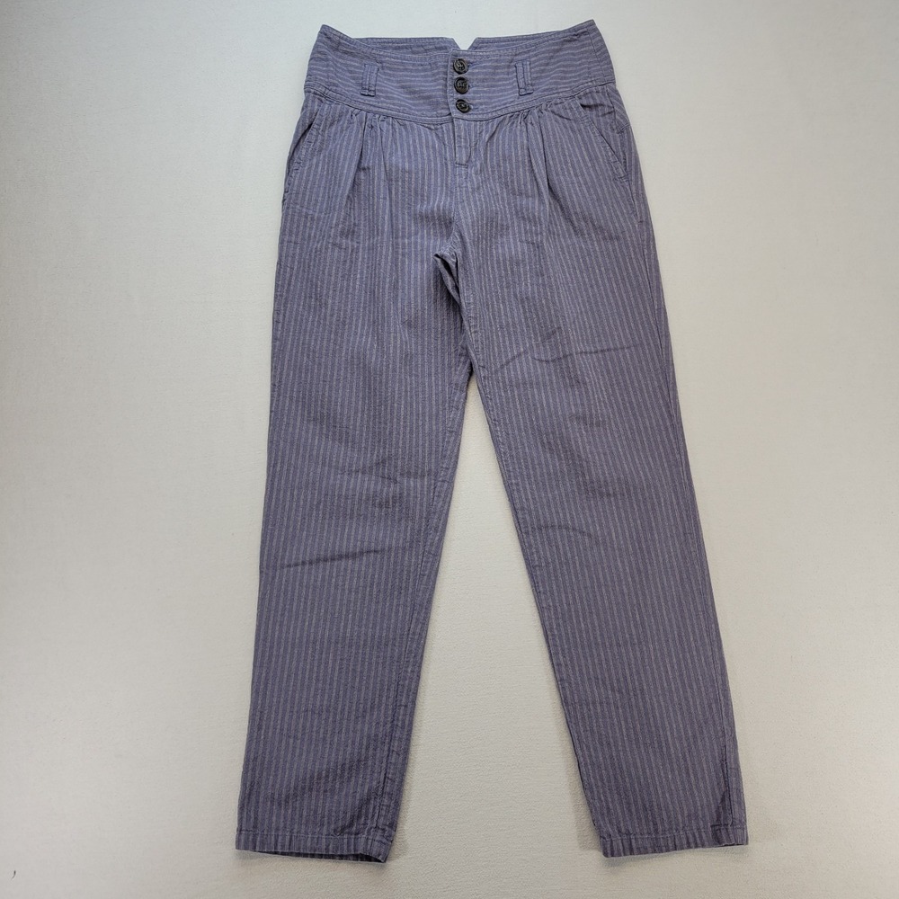 Sundance Amelia Trouser‎ Pants Womens P0 Linen Blend Blue Pinstripe Tapered